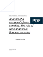 Analysis of A Company's Financial Standing. The Role of Ratio Analysis in Financial Planning