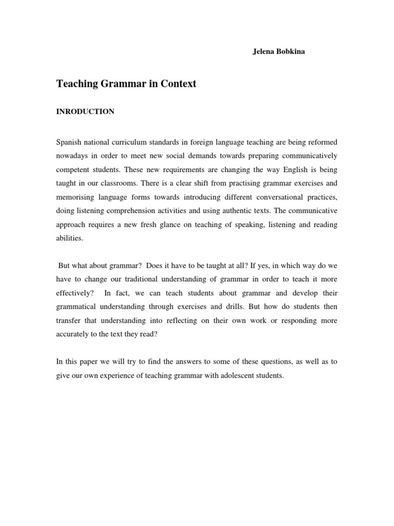 Teaching Grammar in Context | PDF | Language Education | Language ...