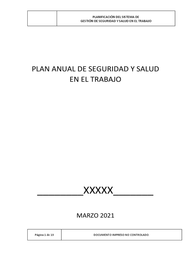 Plan Anual de Seguridad y Salud 2021 | PDF | Seguridad y salud ...