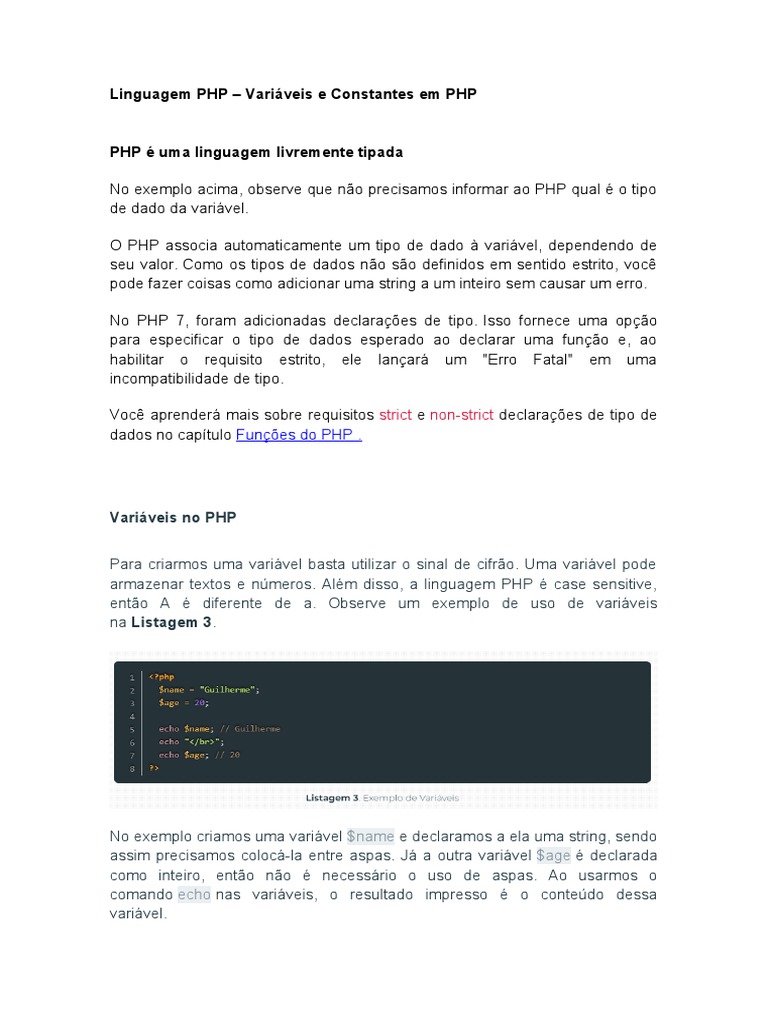 4.variaveis e Constantes em PHP | PDF | Php | Tipo de dados