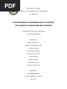 Qualitative Research On The Challenges Faced by Working Students