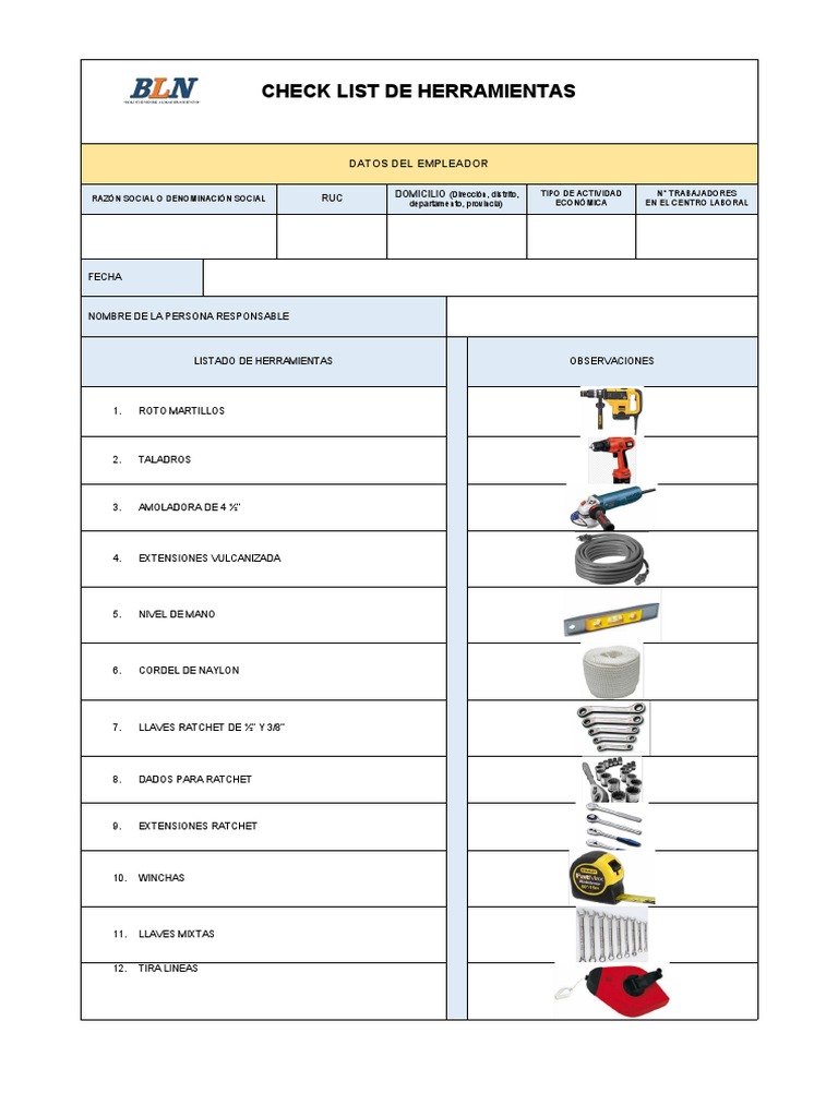 Check List de Herramientas Manuales | PDF | Hogar, jardinería y bricolaje