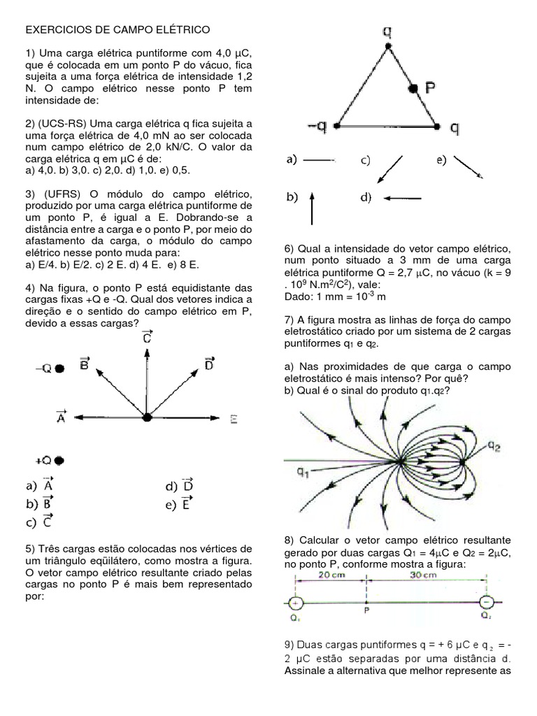 Exercicios Sobre Campo Eletrico | PDF | Campo elétrico | Eletricidade