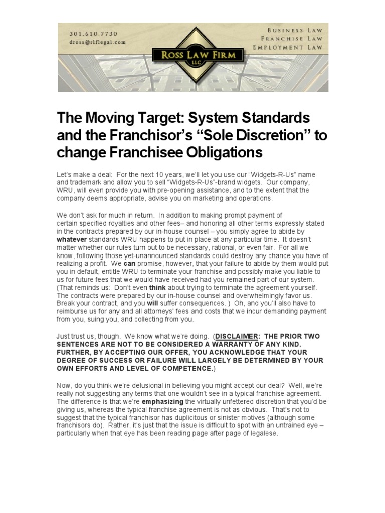 The Moving Target System Standards and the Franchisor’s “Sole