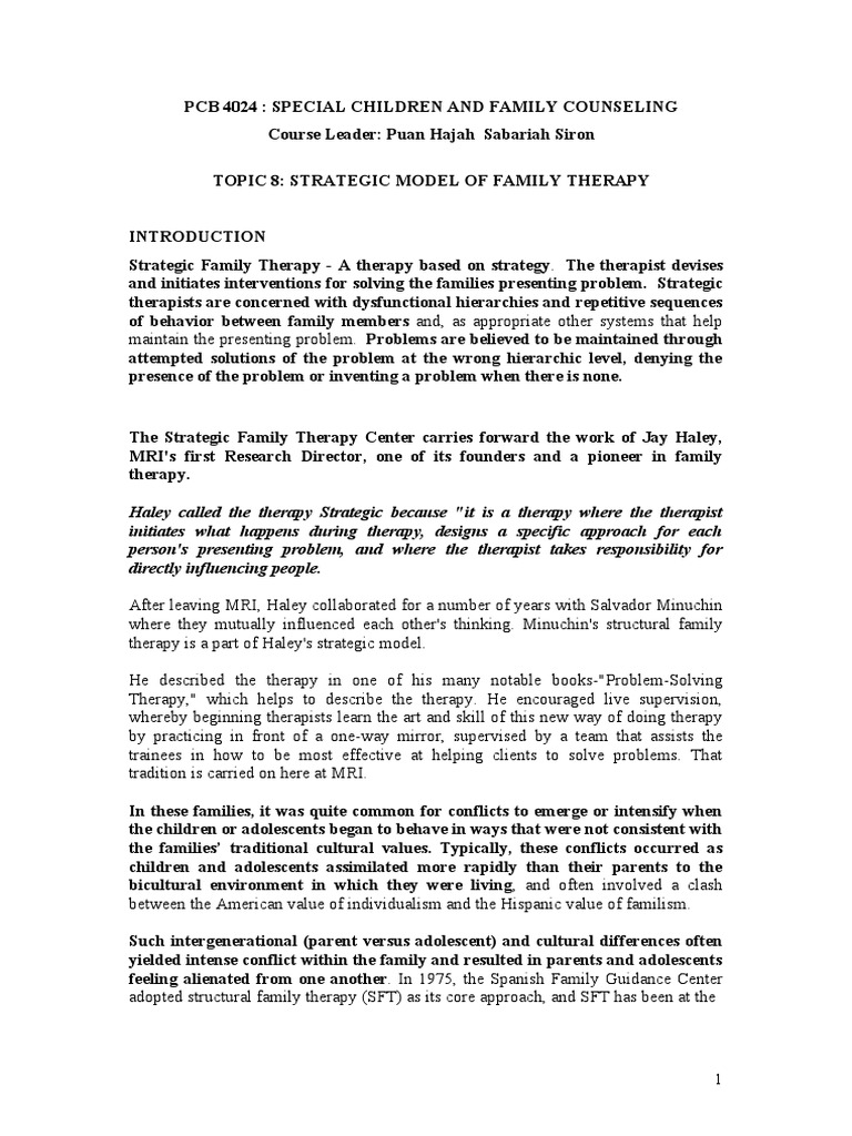 STRATEGIC MODEL OF FAMILY THERAPY | PDF | Psychotherapy | Family Therapy