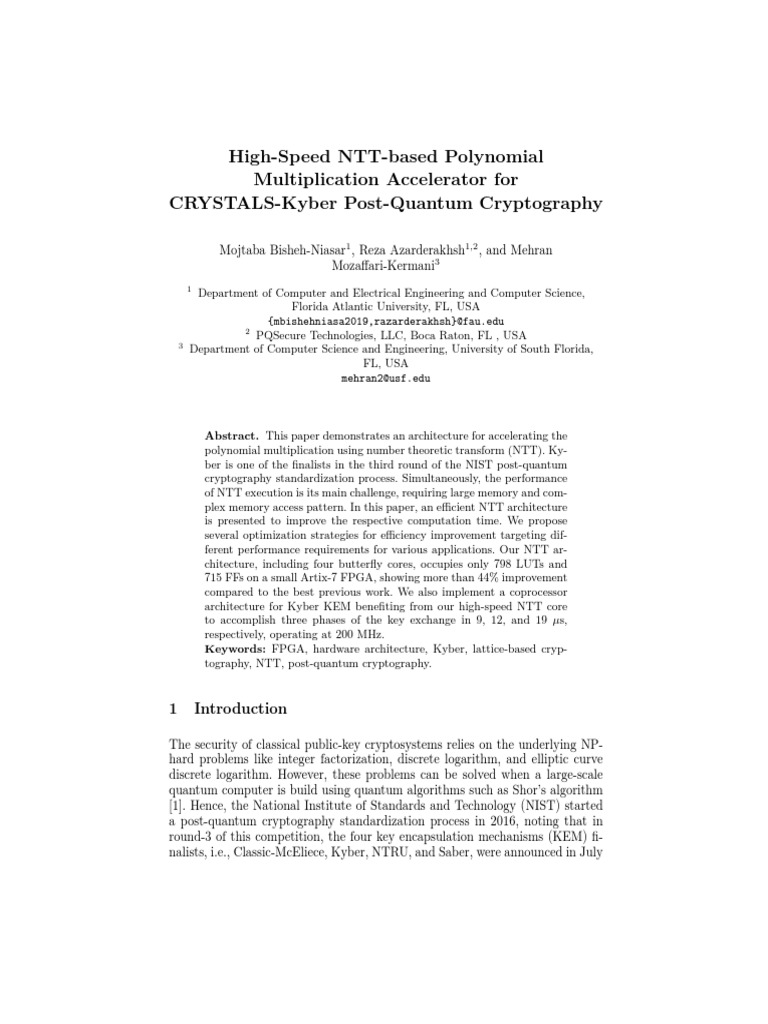 High-Speed NTT Accelerator for Kyber | PDF | Cryptography | Key ( Cryptography)