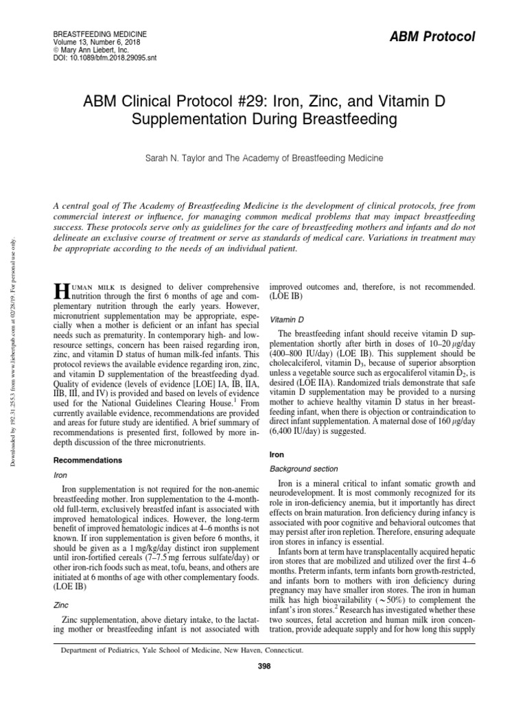 29 Iron Zinc and Vitamin D Protocol English PDF Breastfeeding