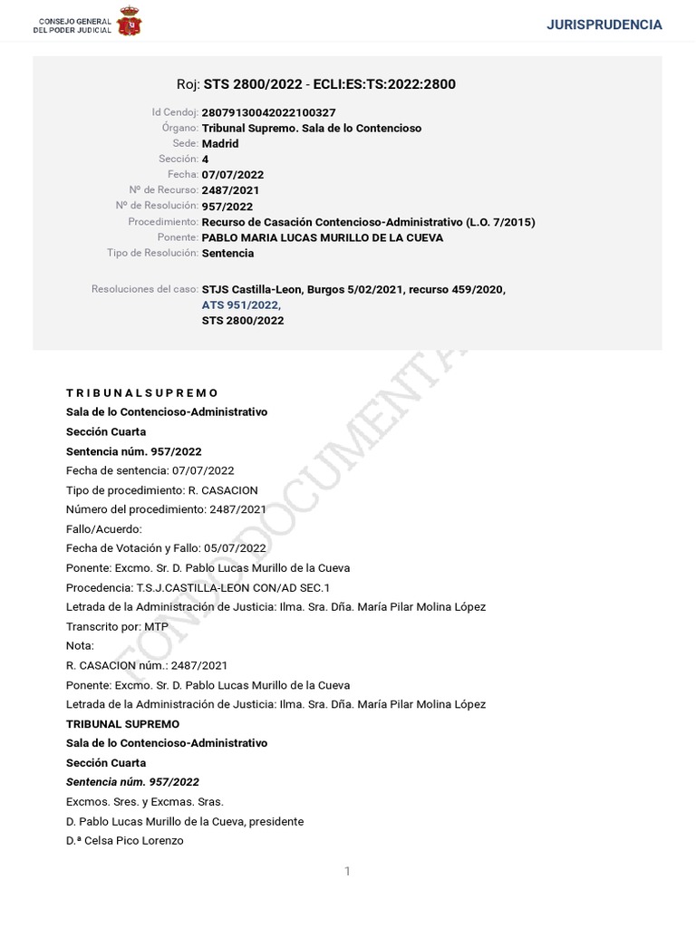 Sentencia STS 2800/2022 sobre derechos laborales | PDF | Caso de ley ...