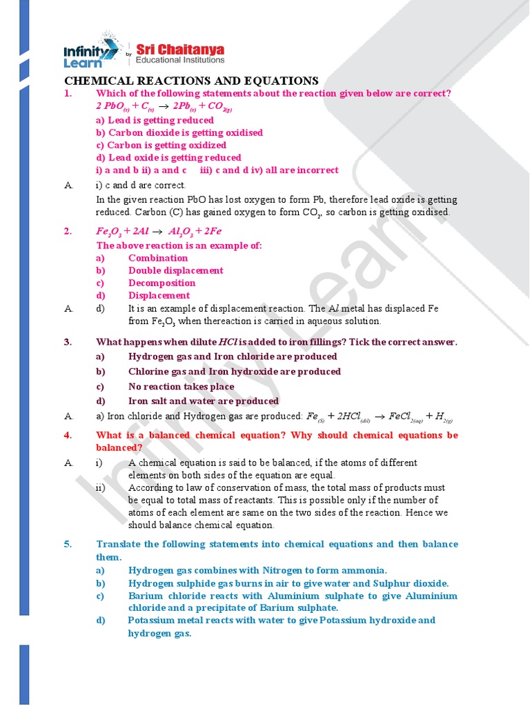 Chemical Reactions and Equations | PDF | Chemical Reactions | Redox