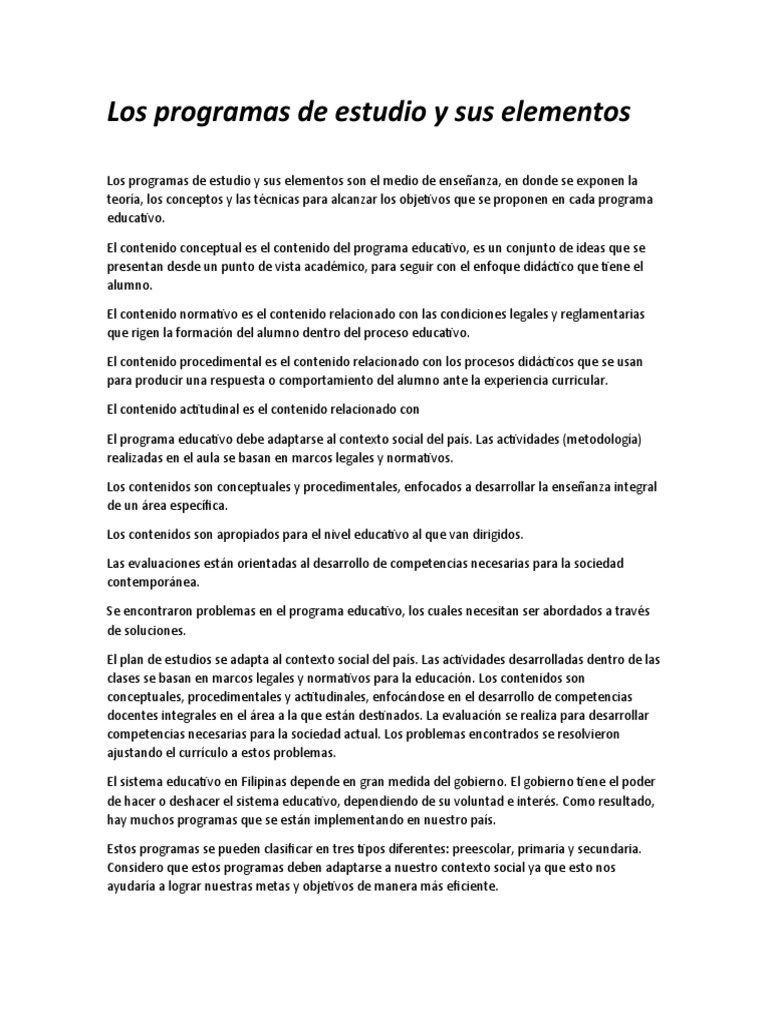 Elementos de Programas de Estudio | PDF | Plan de estudios | Aprendizaje