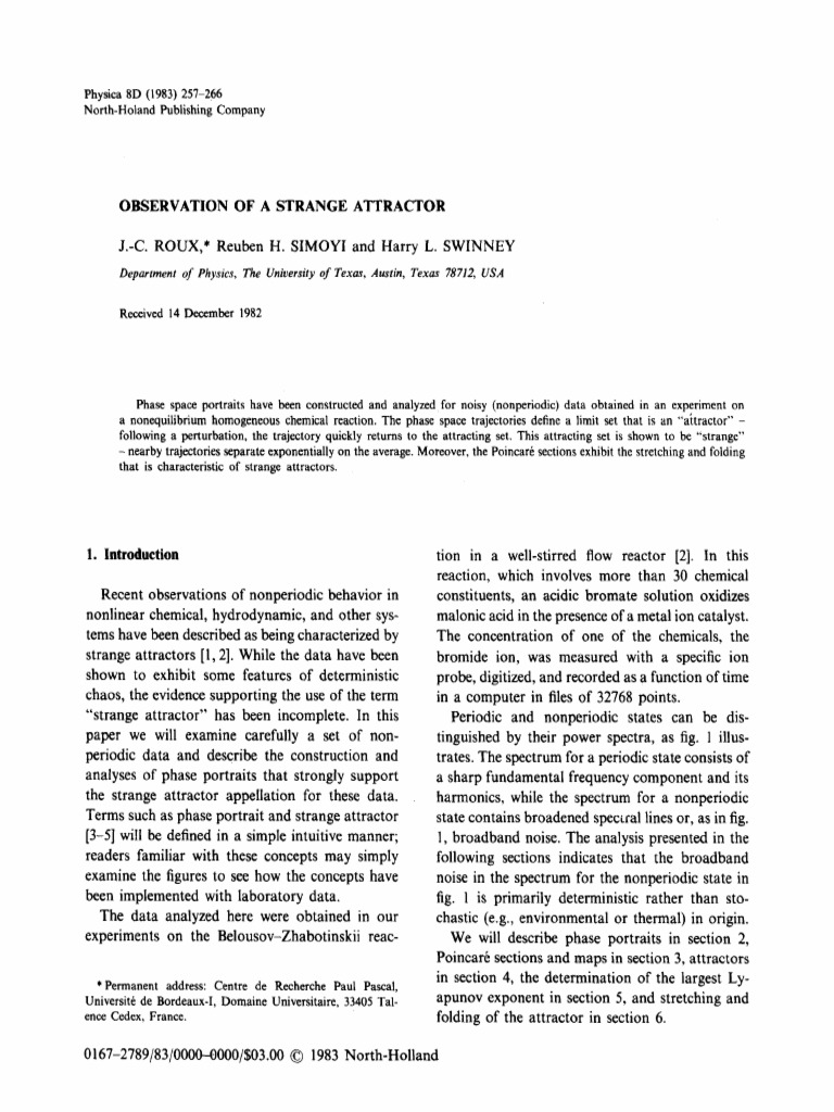 Observation of A Strange Attractor | PDF | Attractor | Chaos Theory