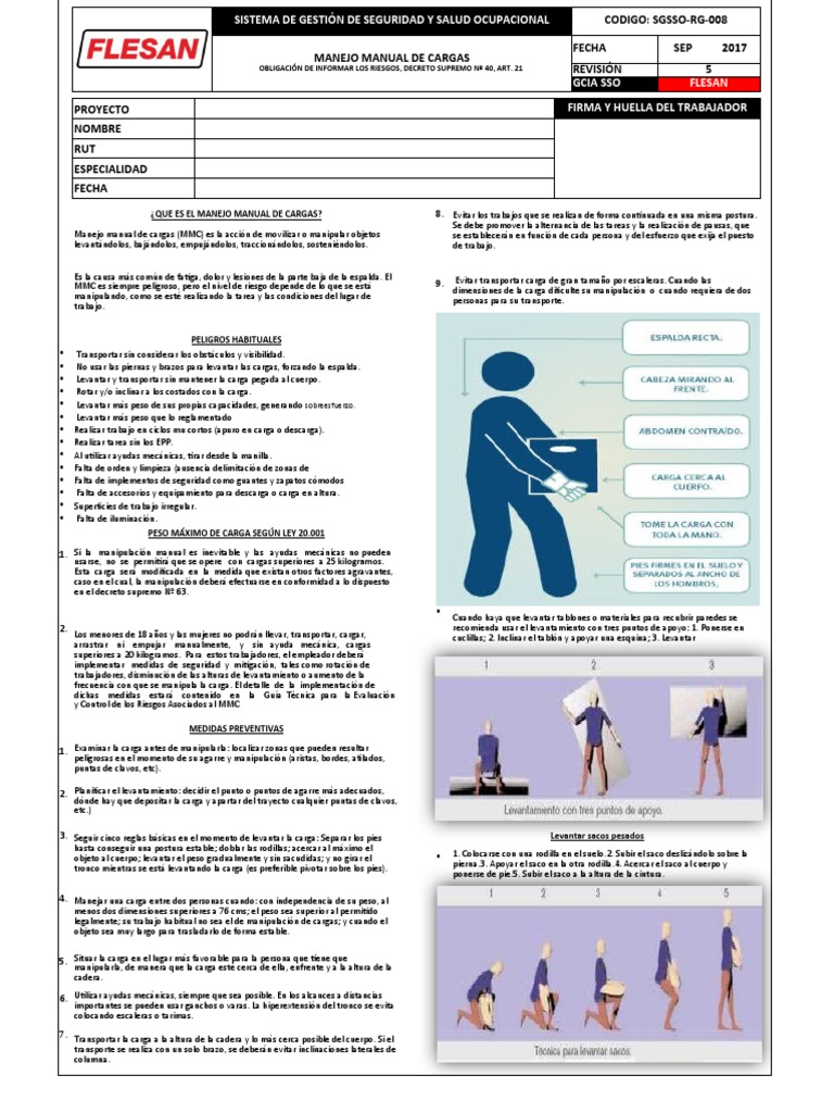 FL Sgsso RG 008 Manejo Manual de Carga | PDF | Seguridad y salud ...