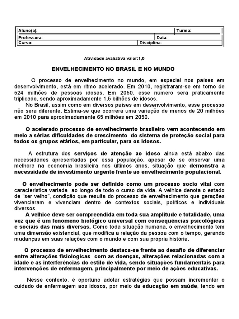 Atividade Saude Do Idoso No Beasil Pdf Envelhecimento Terceira Idade