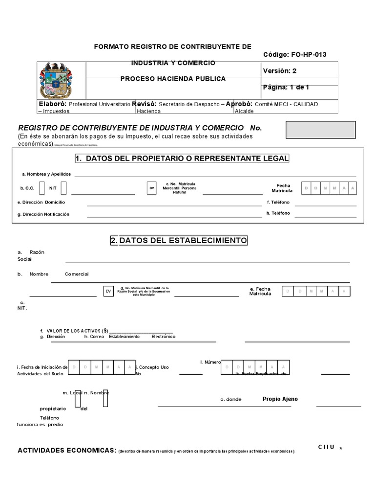 Formato Inscripcion Ica 2020 | PDF | Impuestos
