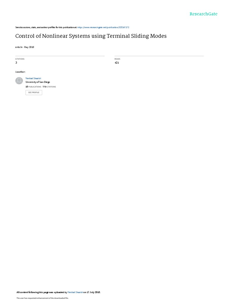 Terminal Sliding Modes PDF Control Theory Mathematics
