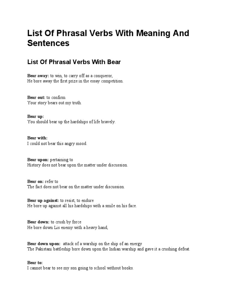 List of Phrasal Verbs With Meaning and Sentences | PDF