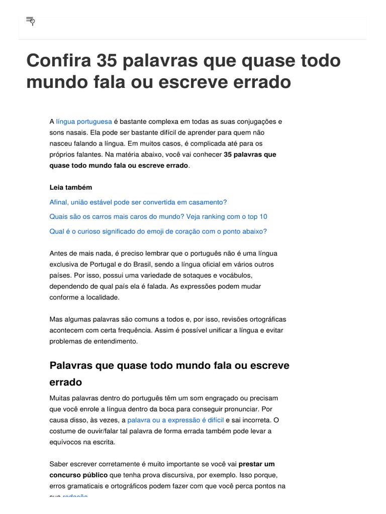 35 Palavras que Todo Mundo Escreve Errado | PDF | Português (idioma ...