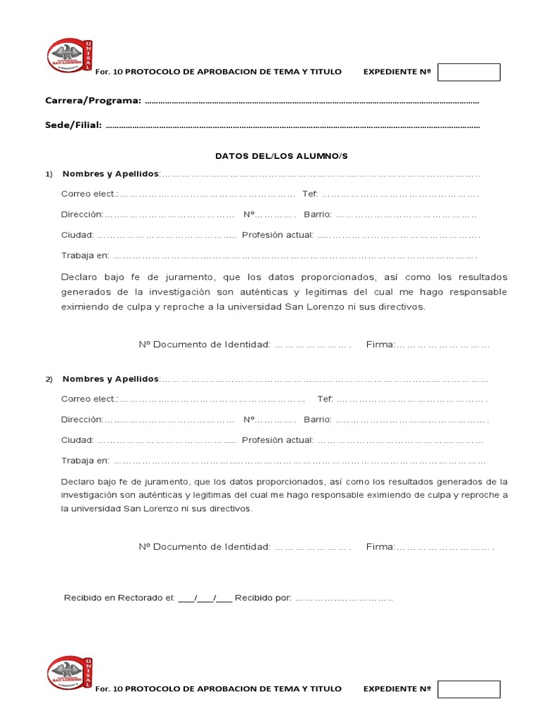 Formato - Formulario #10 - Protocolo de Tesis de Grado | PDF