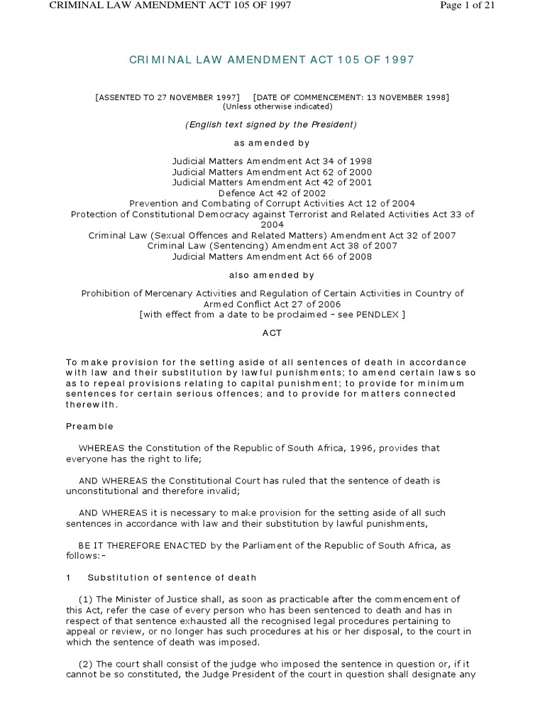 South Africa Criminal Law Amendment Act | PDF | Criminal Procedure In ...