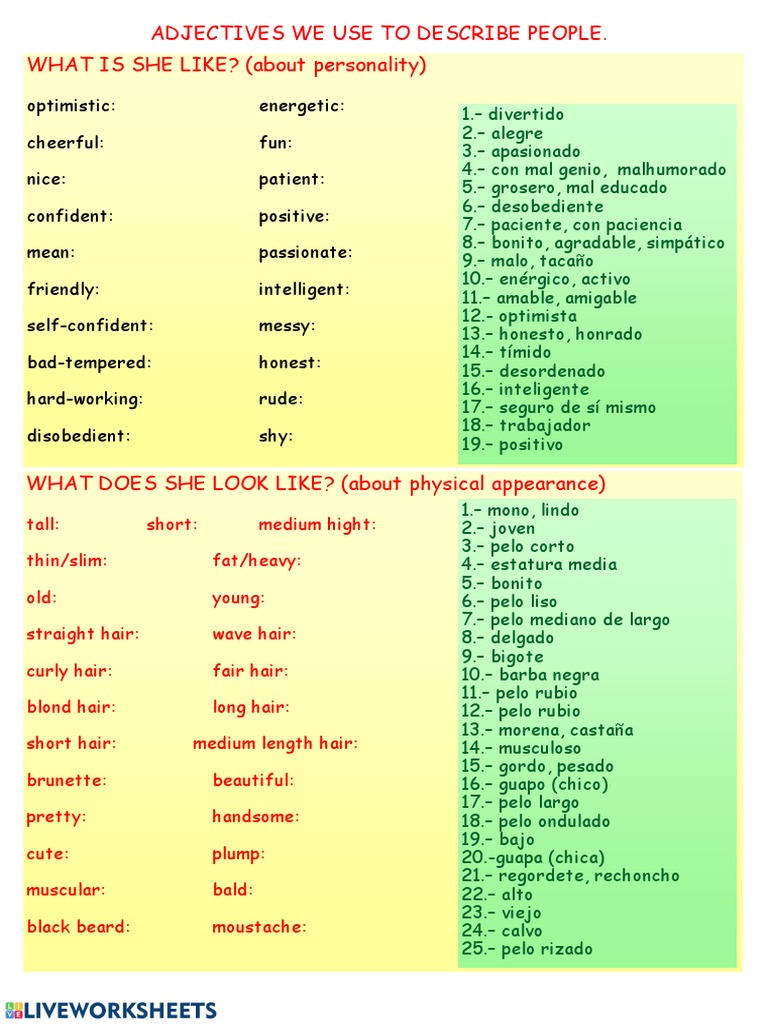 Describing People: Adjectives Guide | PDF | Hair | Human Hair