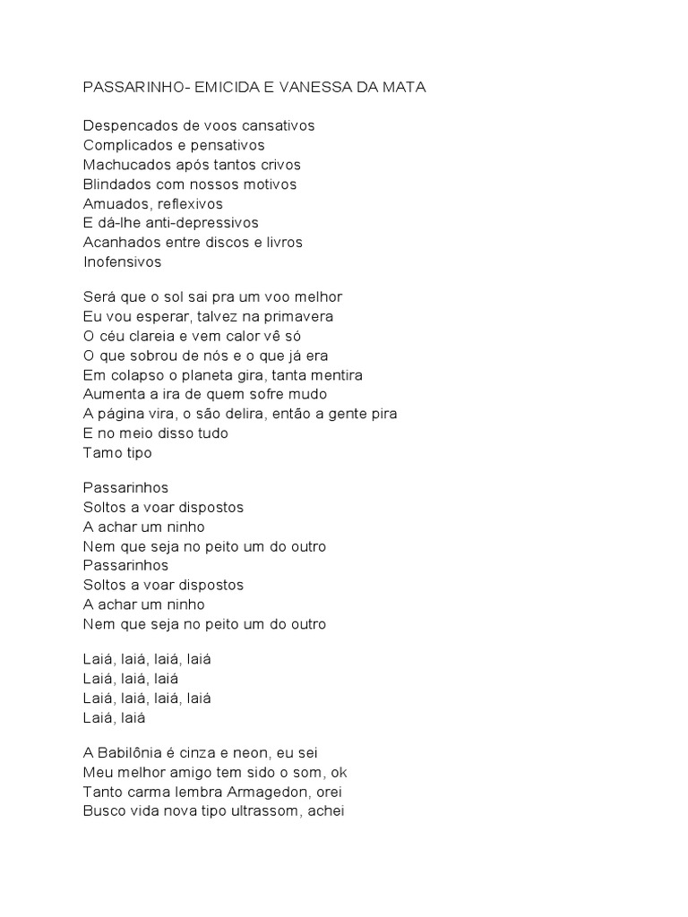 Letra Canção Passarinho | PDF