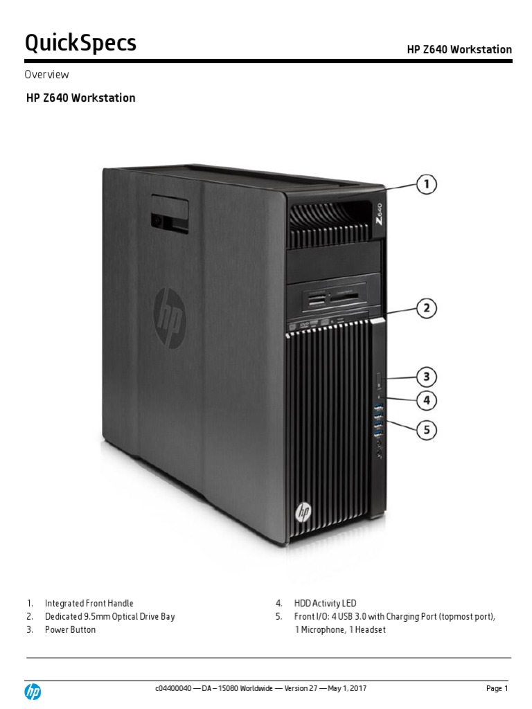 Quickspecs: HP Z640 Workstation | PDF | Solid State Drive | Hard Disk Drive