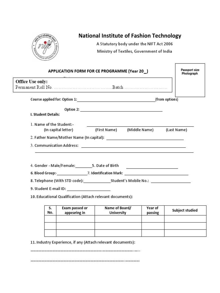 NIFT CE Program Application Form | PDF | Finance & Money Management
