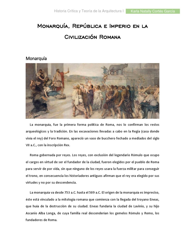 Monarquía, República e Imperio [Roma] | PDF | Roma antigua | Republica ...