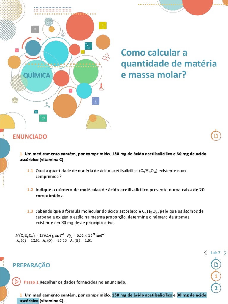 Como Calcular A Quantidade de Matéria e Massa Molar | PDF | Mol ...
