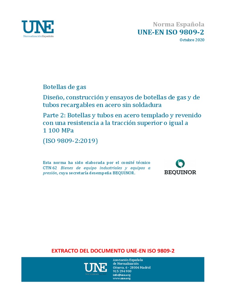 Norma UNE-EN ISO 9809-2: Botellas de gas | PDF | Acero | Naturaleza