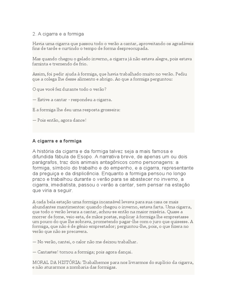 A Cigarra e A Formiga | PDF | Clássicos