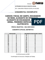Gabarito Oficial Definitivo - Nível Fundamental Incompleto - 08-02-2023