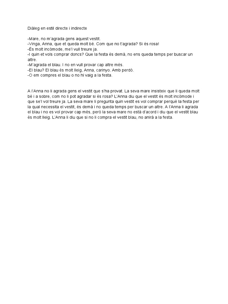 Diàleg en Estil Directe I Indirecte | PDF