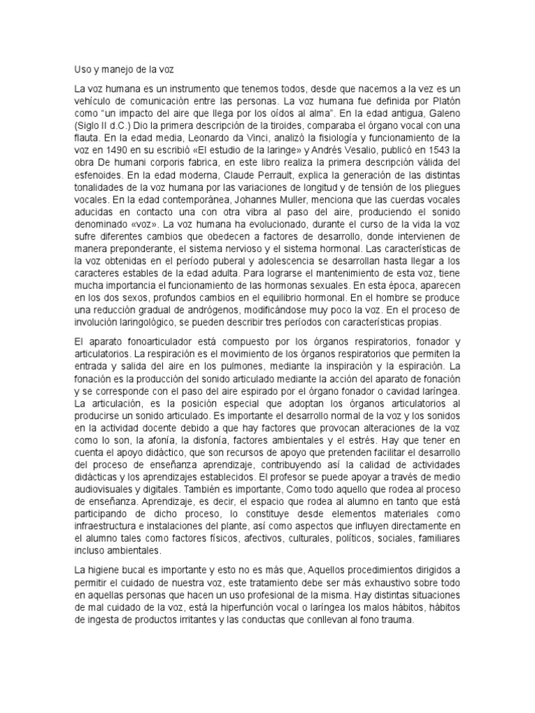 Uso y Manejo de La Voz | PDF | Voz humana | Aprendizaje