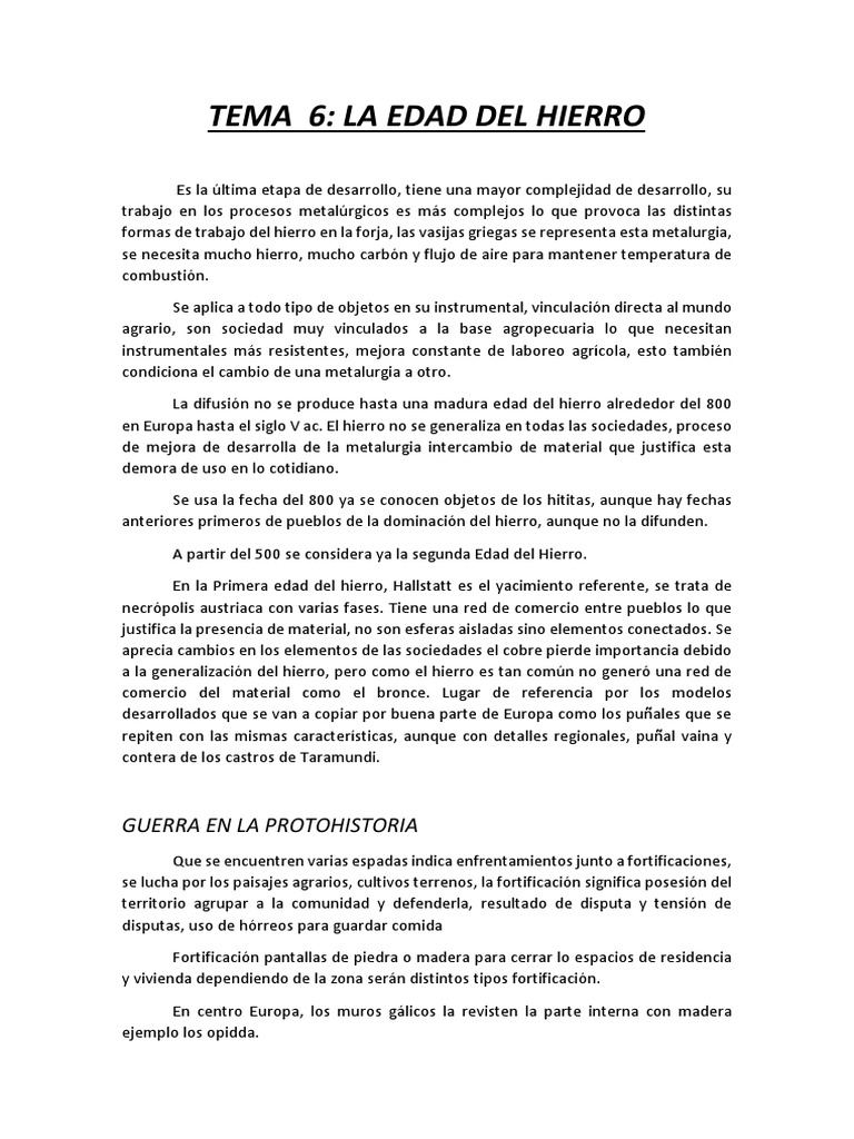 La Edad del Hierro: Desarrollo y Metalurgia | PDF | Edad de Hierro ...