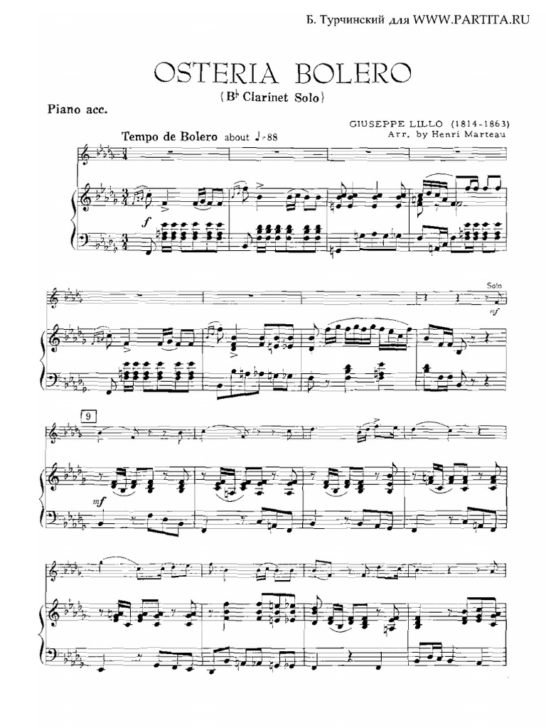 Institute) Lillo Osteria Bolero Pno PDF