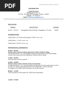 Curriculum Vitae For ECFMG