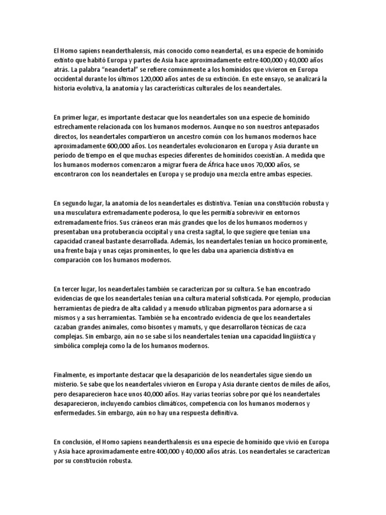 Historia y Cultura de los Neandertales | PDF | neanderthal | Homo Sapiens