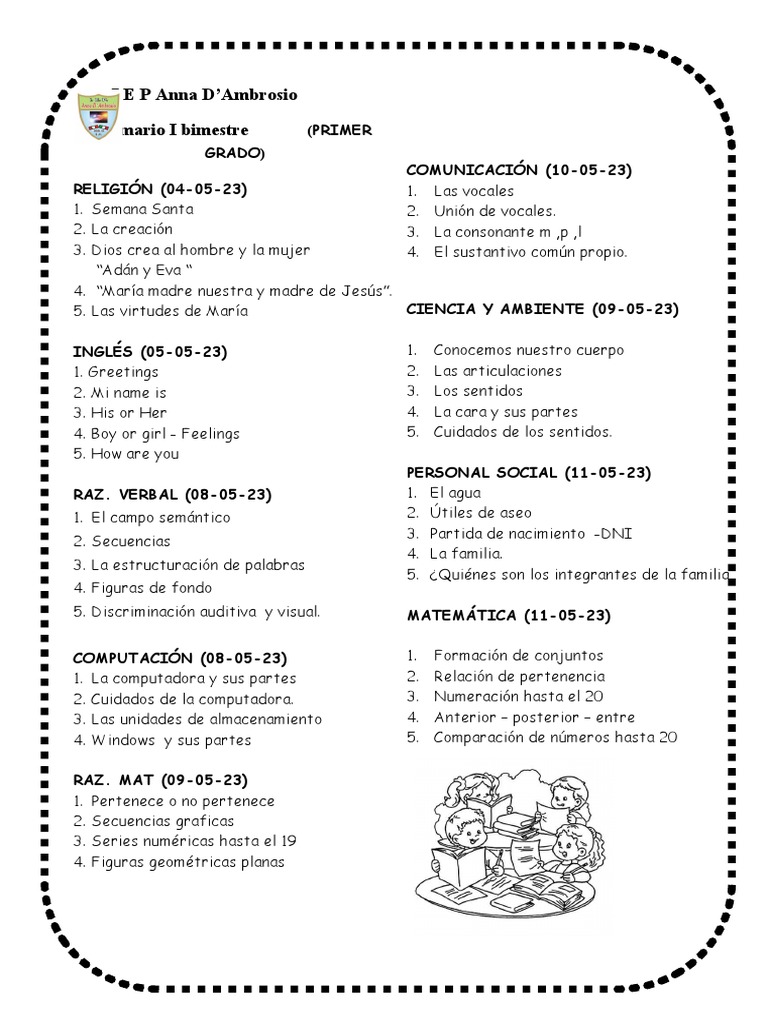 Temario Primer Grado de Primaria | PDF