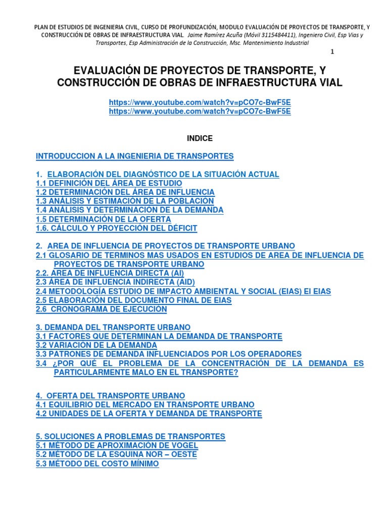 Evaluación de Proyectos de Transporte Urbano | PDF | Planificación ...