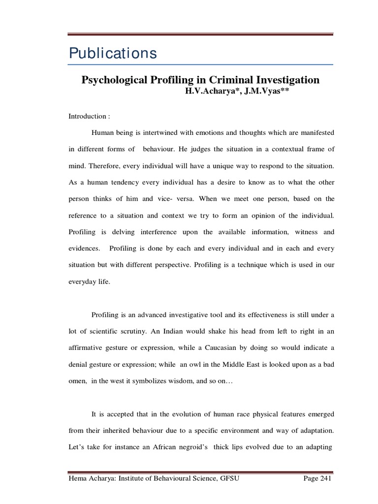 Psychological Profiling in Criminal Inve | Download Free PDF | Offender