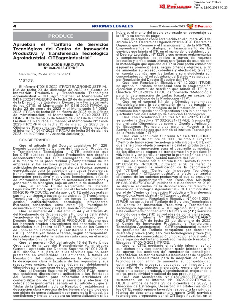 Resolucion #068-2023-Itp | PDF | Innovación | Presupuesto