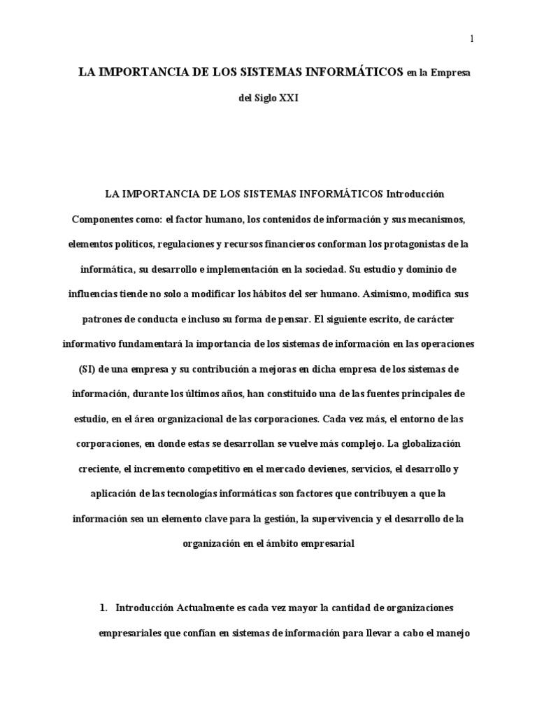 Importancia de los Sistemas Informáticos | PDF | Sistema de informacion ...