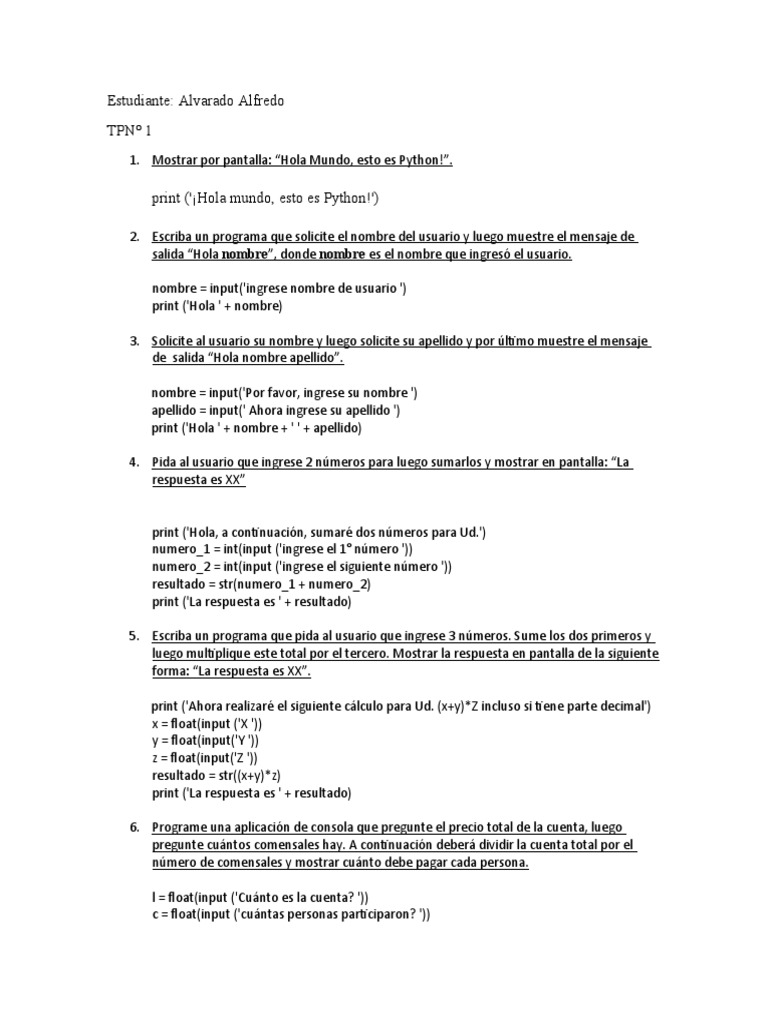 Ejercicios Básicos de Python | PDF | Informática