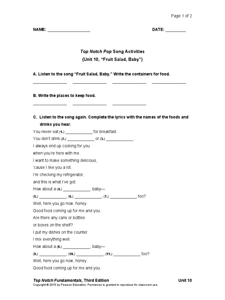 UNIT 10 Fruit Salad Baby Top Notch PDF
