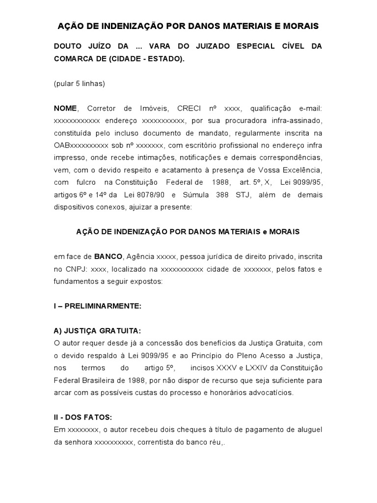 Indenização por Danos Materiais e Morais | PDF | Cheque (banco ...