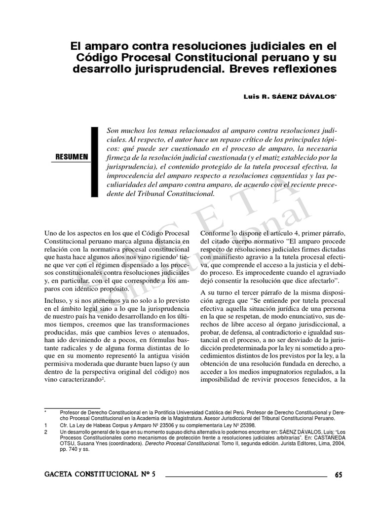 Amparo contra resoluciones judiciales en Perú | PDF | Caso de ley ...