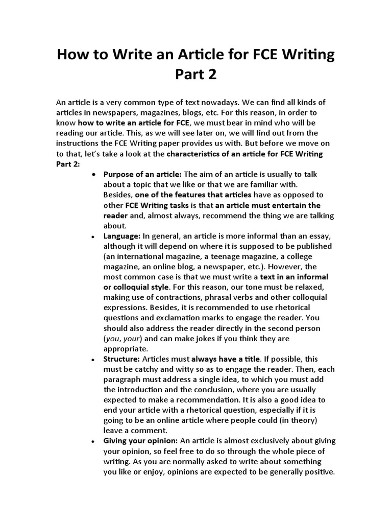 FCE Writing Part 2: Article Guide | PDF | Career & Growth