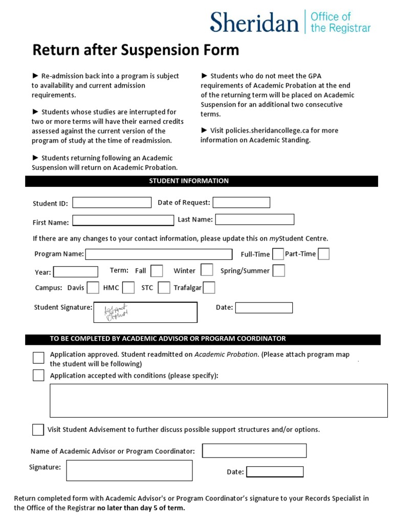 Return Suspension Form PDF