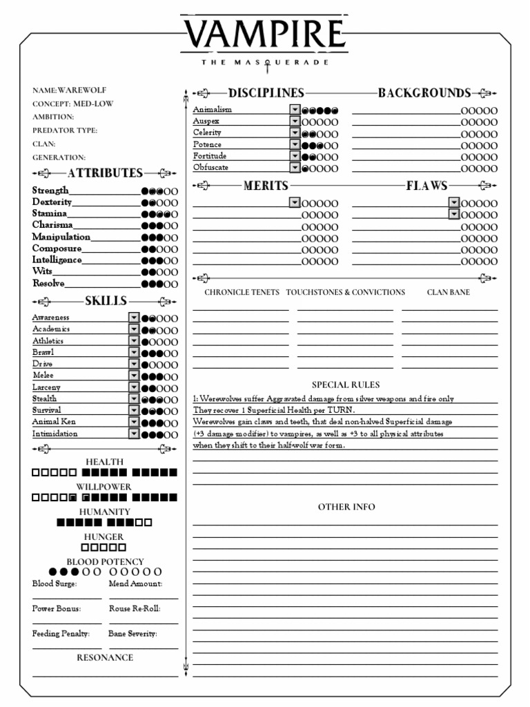 NPC WAREWOLF MEDtoLOW PDF Fantasy